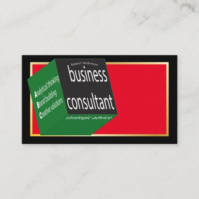 Tarjeta De Visita Consultor de negocios geométrico cubo negro asombr (Anverso)