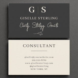 Tarjeta De Visita Consultor de negocios Monograma elegante Crema neg
