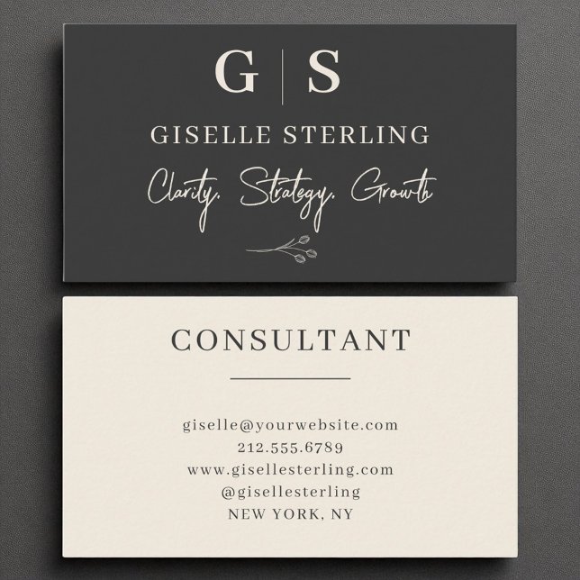 Tarjeta De Visita Consultor de negocios Monograma elegante Crema neg (Subido por el creador)