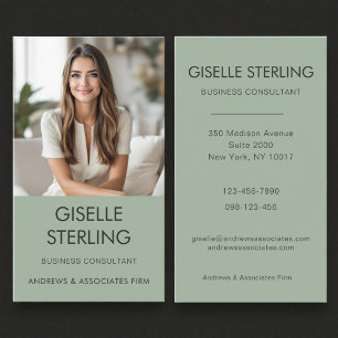 Tarjeta De Visita Consultor de negocios Sage Green Professional Phot