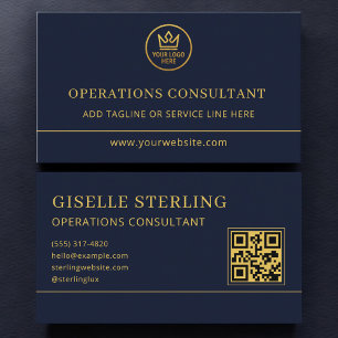Tarjeta De Visita Consultor de Operaciones Código QR Logo Blue Gold