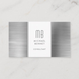 Tarjeta De Visita Consultor de papel metálico gris plateado con mono