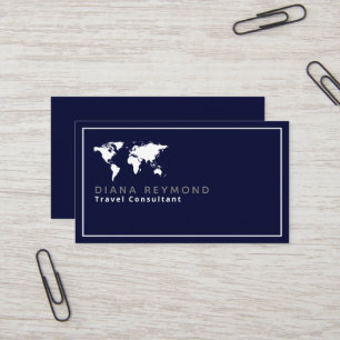 Tarjeta De Visita Consultor de Viajes del Mapa Mundial azul oscuro