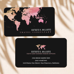 Tarjeta De Visita Consultor de Viajes del Mapa Mundial Pinkish
