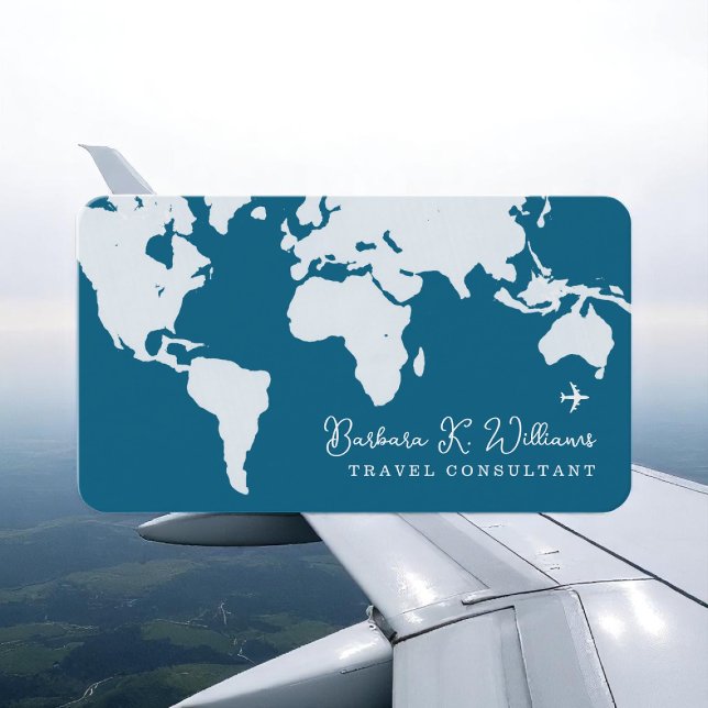 Tarjeta De Visita Consultor de viajes mapa del mundo azul (Subido por el creador)