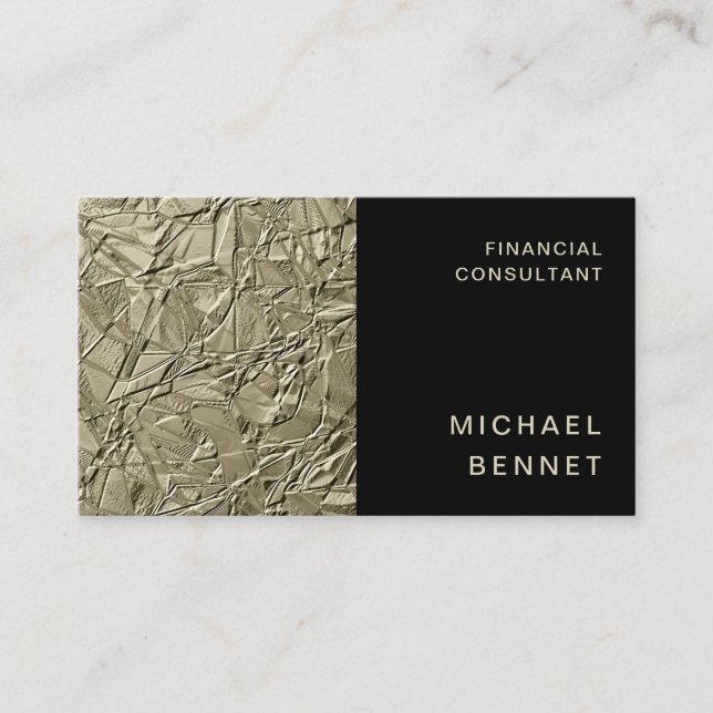 Tarjeta De Visita Consultor elegante de finanzas negro de oro (Anverso)