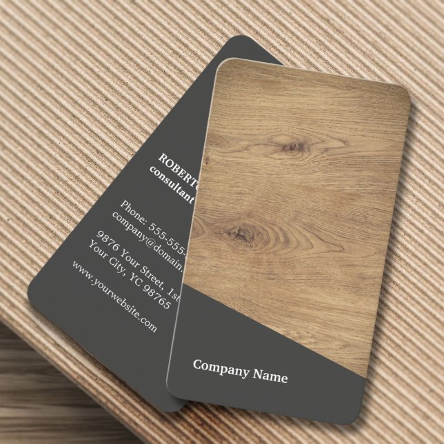 Tarjeta De Visita Consultor elegante moderno de madera marrón gris (Subido por el creador)