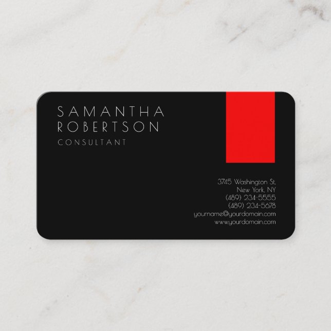 Tarjeta De Visita Consultor exclusivo de Black Red Modern (Anverso)
