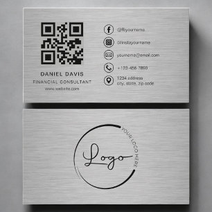 Tarjeta De Visita Consultor Financiero Código QR Metálico