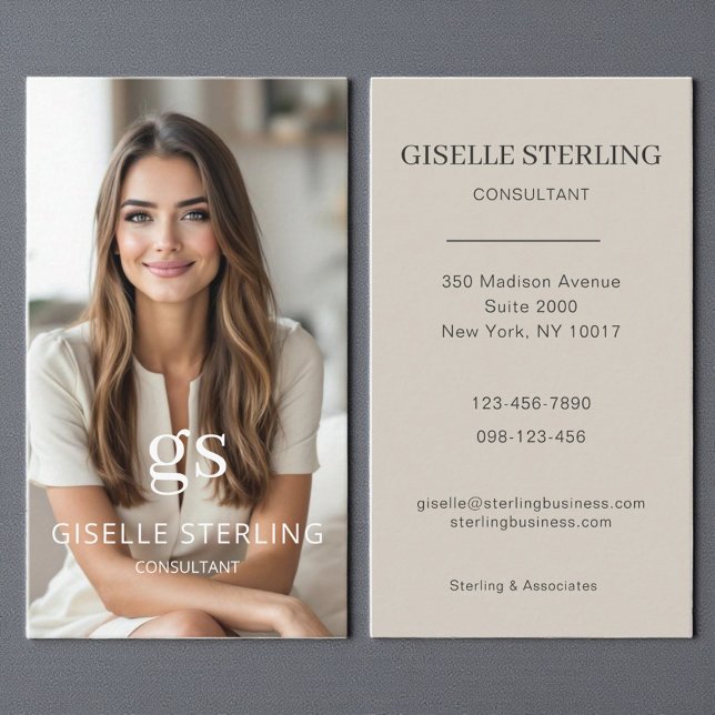 Tarjeta De Visita Consultor Foto Taupe Beige Profesional (Subido por el creador)
