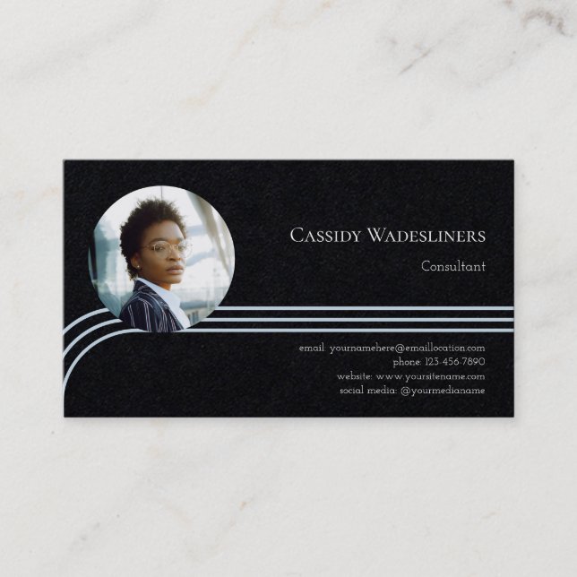 Tarjeta De Visita Consultor fotográfico premium Blue Light Black (Anverso)