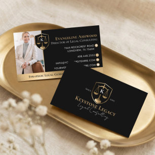 Tarjeta De Visita Consultor Jurídico Profesional Lujo Negro Oro