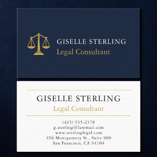 Tarjeta De Visita Consultor Legal Azul Marino Dorado