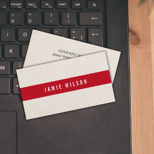 Tarjeta De Visita Consultor mínimo beige de banda roja profunda