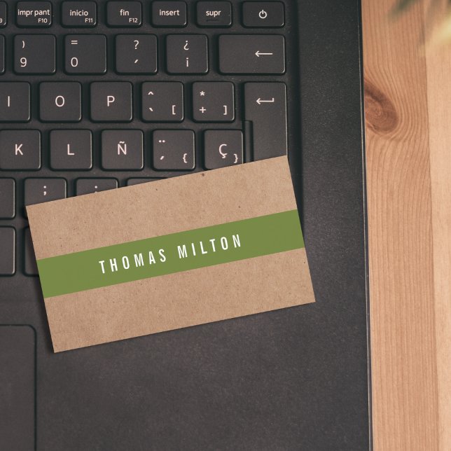 Tarjeta De Visita Consultor mínimo impreso de Kraft OliveGreen Strip (Subido por el creador)