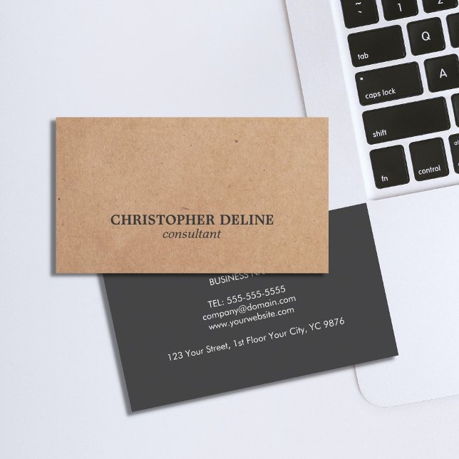 Tarjeta De Visita Consultor moderno elegante de papel de Kraft gris (Subido por el creador)