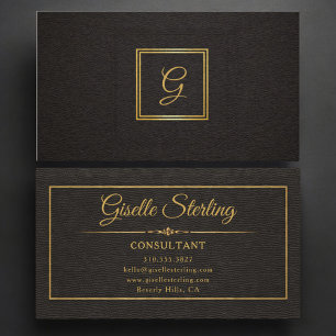 Tarjeta De Visita Consultor Monograma Dorado Negro Profesional