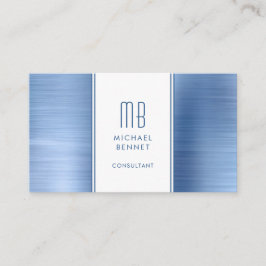 Tarjeta De Visita Consultor Monogramed Blue Metallic Relieve metaliz