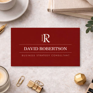 Tarjeta De Visita Consultor Profesional de Monogramas Rojo Oscuro