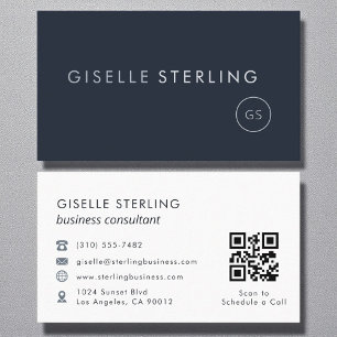 Tarjeta De Visita Consultor QR Code Navy Blue Modern Elegant
