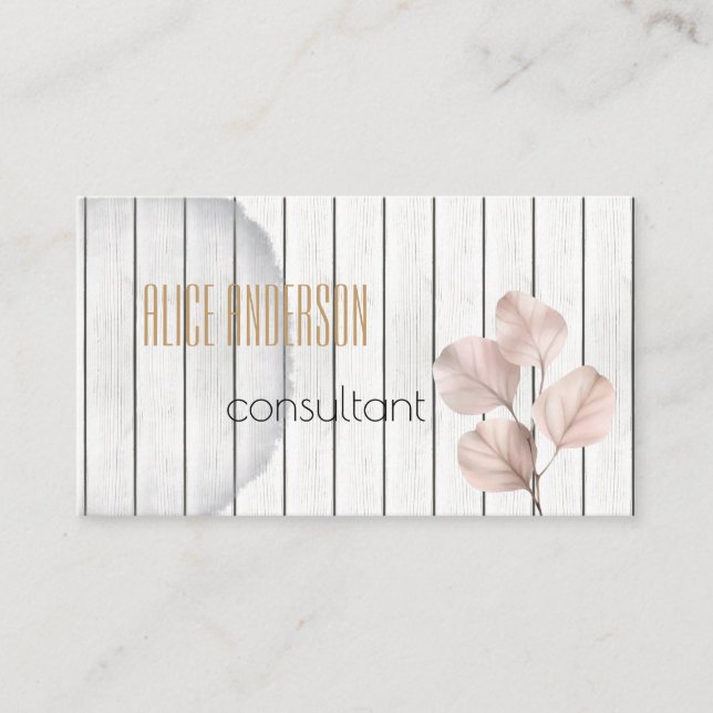 Tarjeta De Visita Consultor Rubor Floral simple de madera (Anverso)