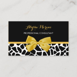 Tarjeta De Visita Consultor Trendy Giraffe Print Golden Yellow Bow