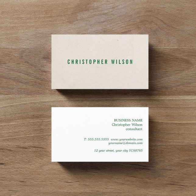 Tarjeta De Visita Consultor verde beige de textura elegante minimali (Subido por el creador)