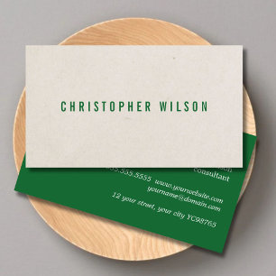 Tarjeta De Visita Consultor verde beige de textura elegante minimali
