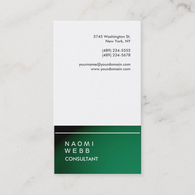 Tarjeta De Visita Consultor verde blanco de moda creativo (Anverso)