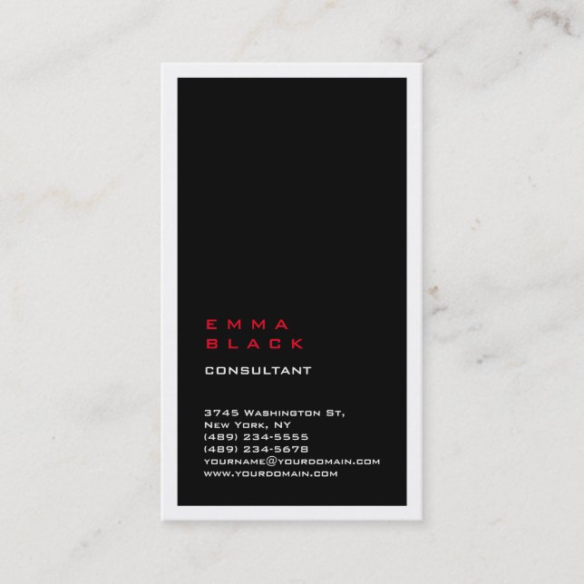 Tarjeta De Visita Consultor vertical de la frontera blanca y negra (Anverso)