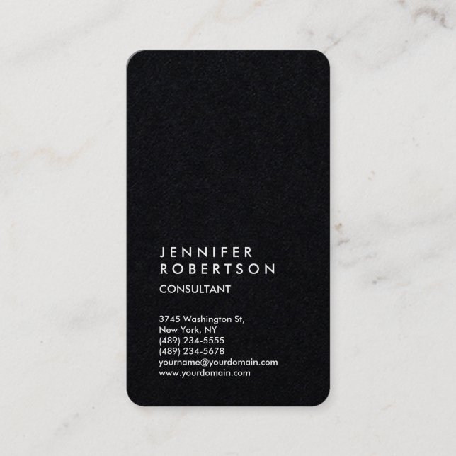 Tarjeta De Visita Consultor vertical de moda negro premium (Anverso)