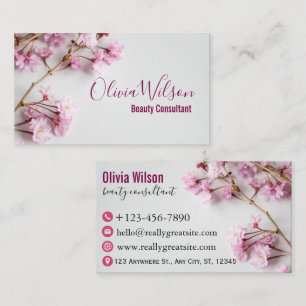 Tarjeta De Visita Consultora de Belleza de Flor de Cerezo Rosa