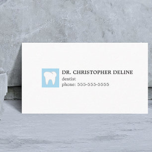 Tarjeta De Visita Consultorio Dental Blanco y Azul Claro Elegante