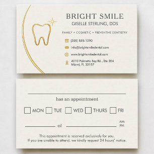 Tarjeta De Visita Consultorio Dental Diente Oro Elegante Cita