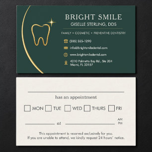 Tarjeta De Visita Consultorio Dental Diente Oro Verde Cita