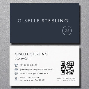Tarjeta De Visita Contable Código QR Navy Azul Elegante