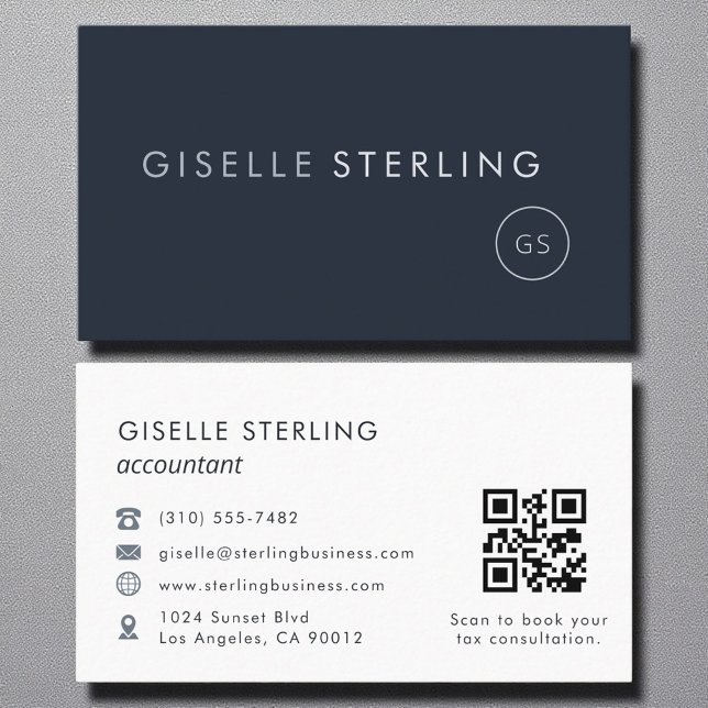 Tarjeta De Visita Contable Código QR Navy Azul Elegante (Subido por el creador)
