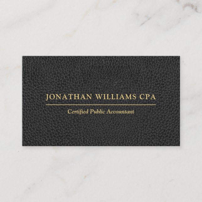 Tarjeta De Visita Contable CPA Faux Leather Gold Typography Black (Anverso)