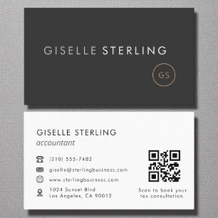 Tarjeta De Visita Contable QR Código Lujo Negro Elegante