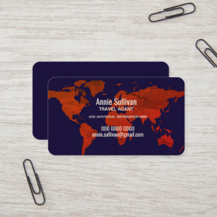 Tarjeta De Visita Contacto de Agente de Viajes Elegante - Mapa Mundi