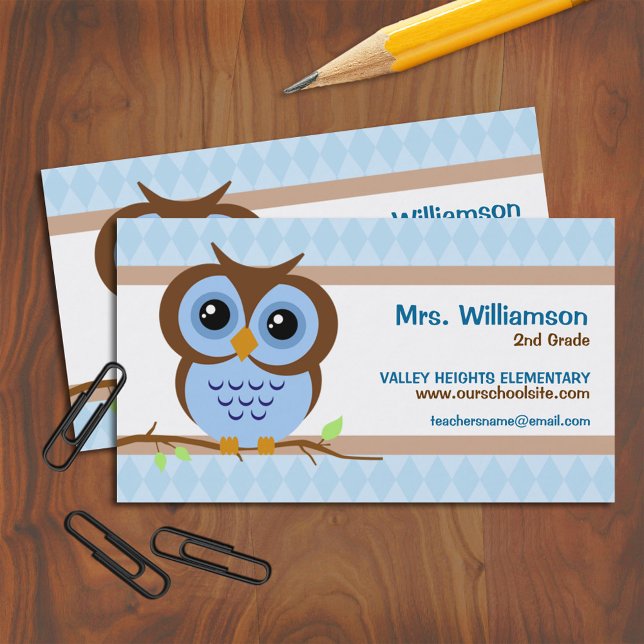 Tarjeta De Visita Contacto del profesor de Lechuza Azul Personalizad (Subido por el creador)
