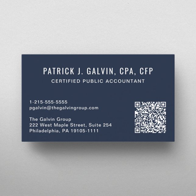 Tarjeta De Visita Contador CPA Código QR Azul (CPA Accountant QR Code Blue Photo Business Card)