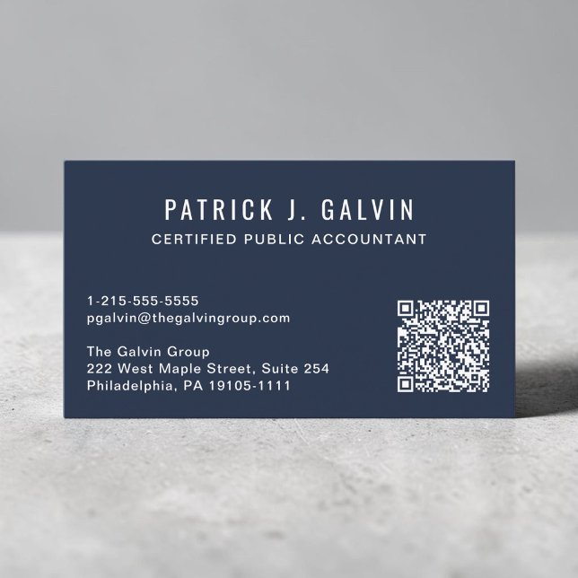 Tarjeta De Visita Contador CPA Código QR Azul (CPA Accountant QR Code Business Card)