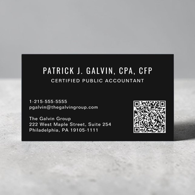 Tarjeta De Visita Contador CPA Código QR Negro (CPA Accountant Black QR Code Business Card)