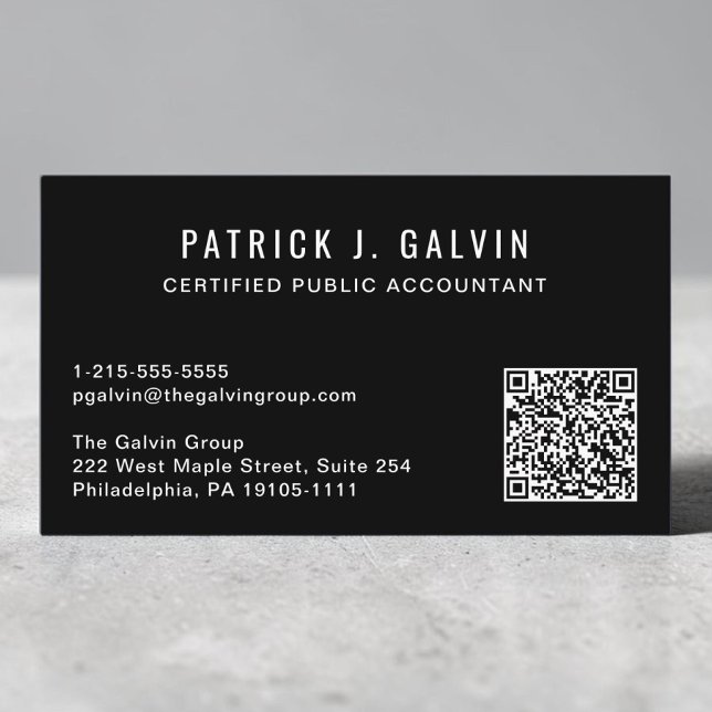 Tarjeta De Visita Contador CPA Código QR Negro (CPA Accountant Black QR Code Business Card)