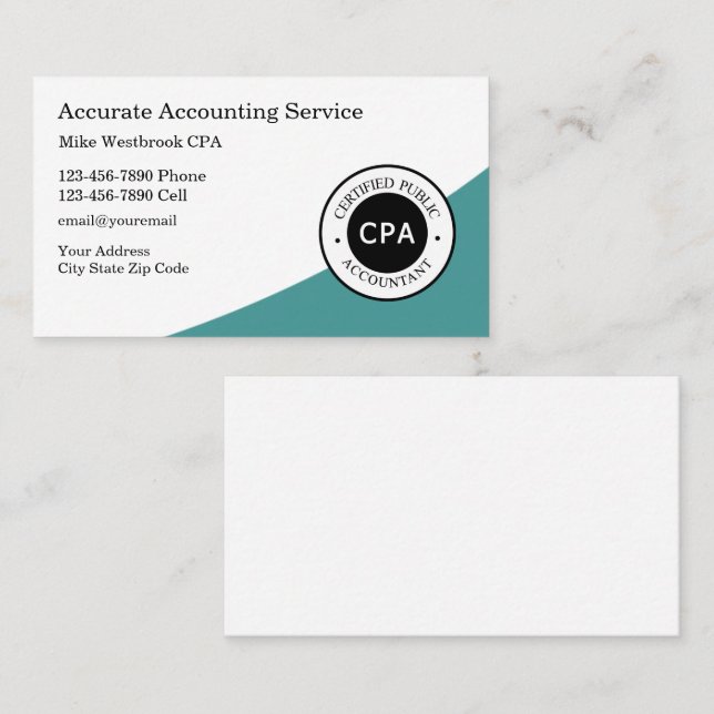 Tarjeta De Visita Contador CPA diseñado profesionalmente (Anverso / Reverso)