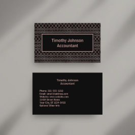 Tarjeta De Visita Contador elegante de cobre y patrón negro
