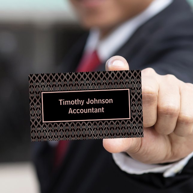 Tarjeta De Visita Contador elegante de cobre y patrón negro (Subido por el creador)