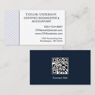 Tarjeta De Visita Contador Tenedor de Libros Código QR Azul Moderno
