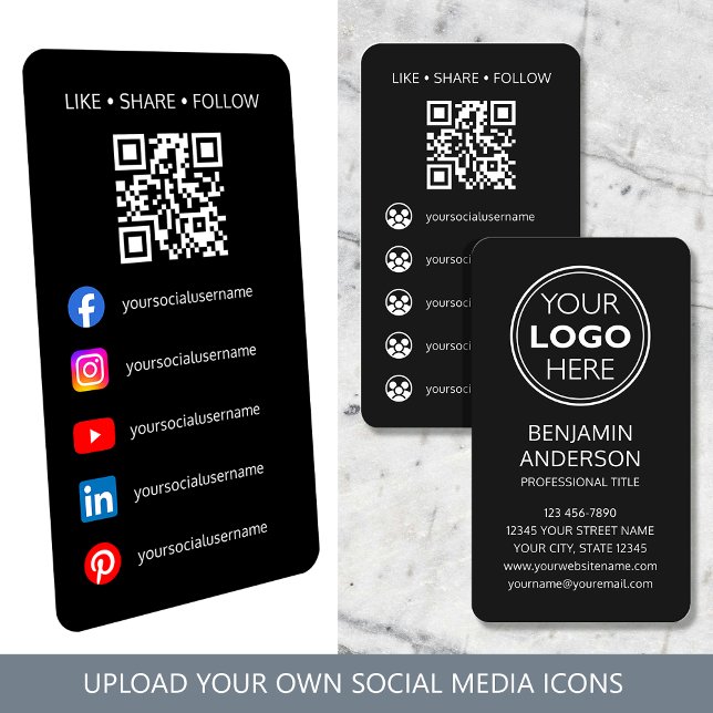 Tarjeta De Visita Contemporary Social Media Logo QR Code Black (Subido por el creador)
